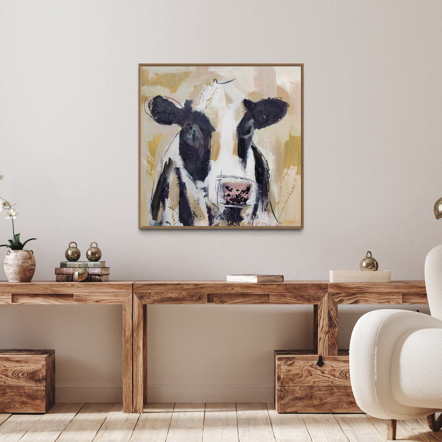 Shadow - Abstract Cow by Australian Artist Rose Hewartson Original Abstract Painting on Canvas Framed 96x123 cm Statement Piece