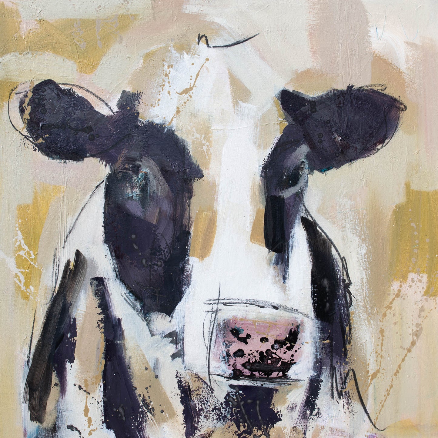 Shadow - Abstract Cow by Australian Artist Rose Hewartson Original Abstract Painting on Canvas Framed 96x123 cm Statement Piece