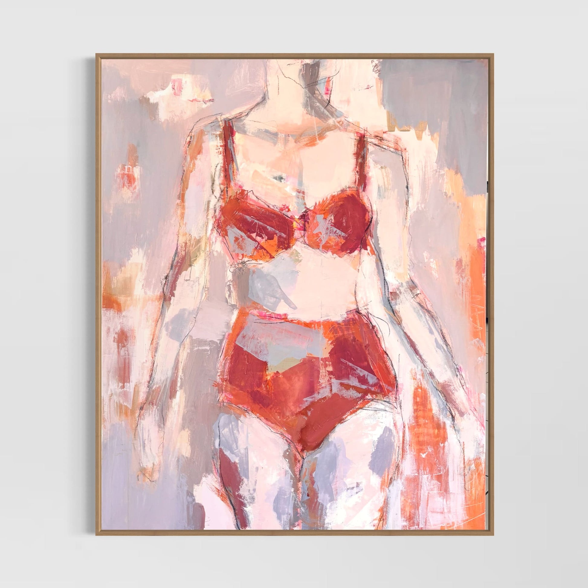 She Walked Through Fire - Abstract figurative portrait of woman, art by Australian Artist Rose Hewartson Original Abstract Painting on Canvas Framed 99x123 cm Statement Piece