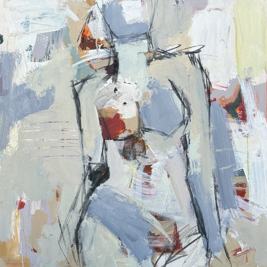 She Own's The Room - Abstract figurative portrait of woman, art by Australian Artist Rose Hewartson Original Abstract Painting on Canvas Framed 83x83 cm Statement Piece