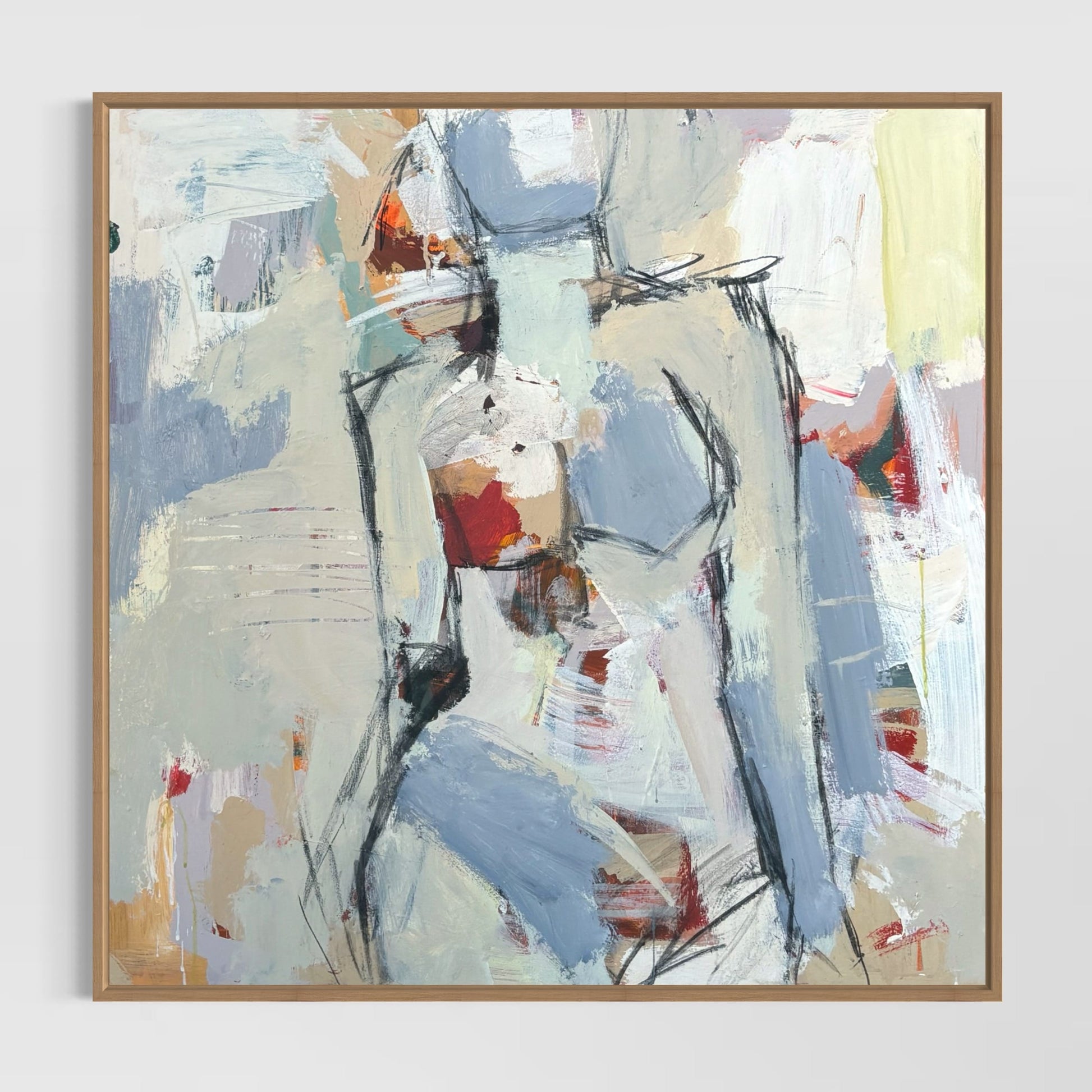 She Own's The Room - Abstract figurative portrait of woman, art by Australian Artist Rose Hewartson Original Abstract Painting on Canvas Framed 83x83 cm Statement Piece