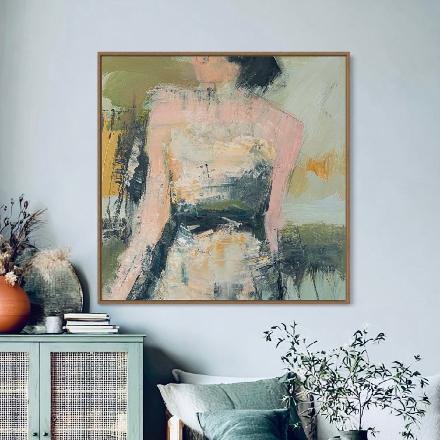 She Rises - Abstract figurative portrait of woman, art by Australian Artist Rose Hewartson Original Abstract Painting on Canvas Framed 99x123 cm Statement Piece