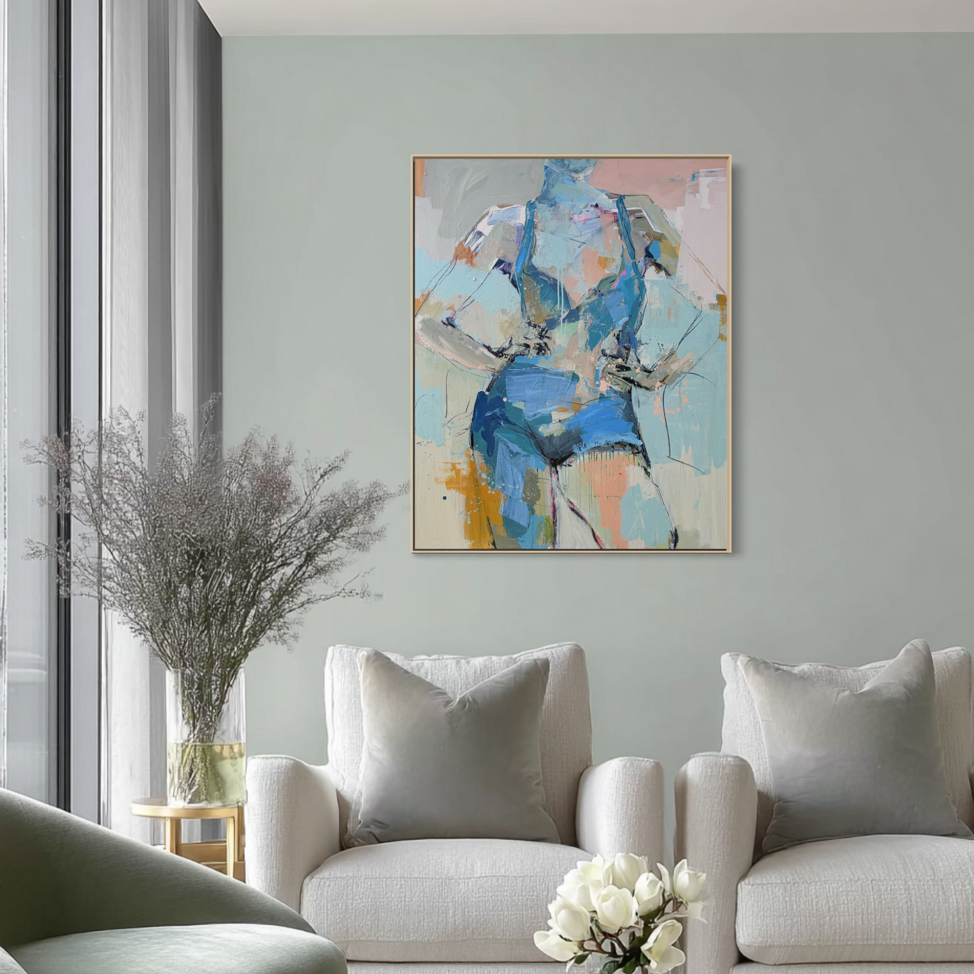 She Could And She Did  - Abstract figurative portrait of woman, art by Australian Artist Rose Hewartson Original Abstract Painting on Canvas Framed 99x123 cm Statement Piece