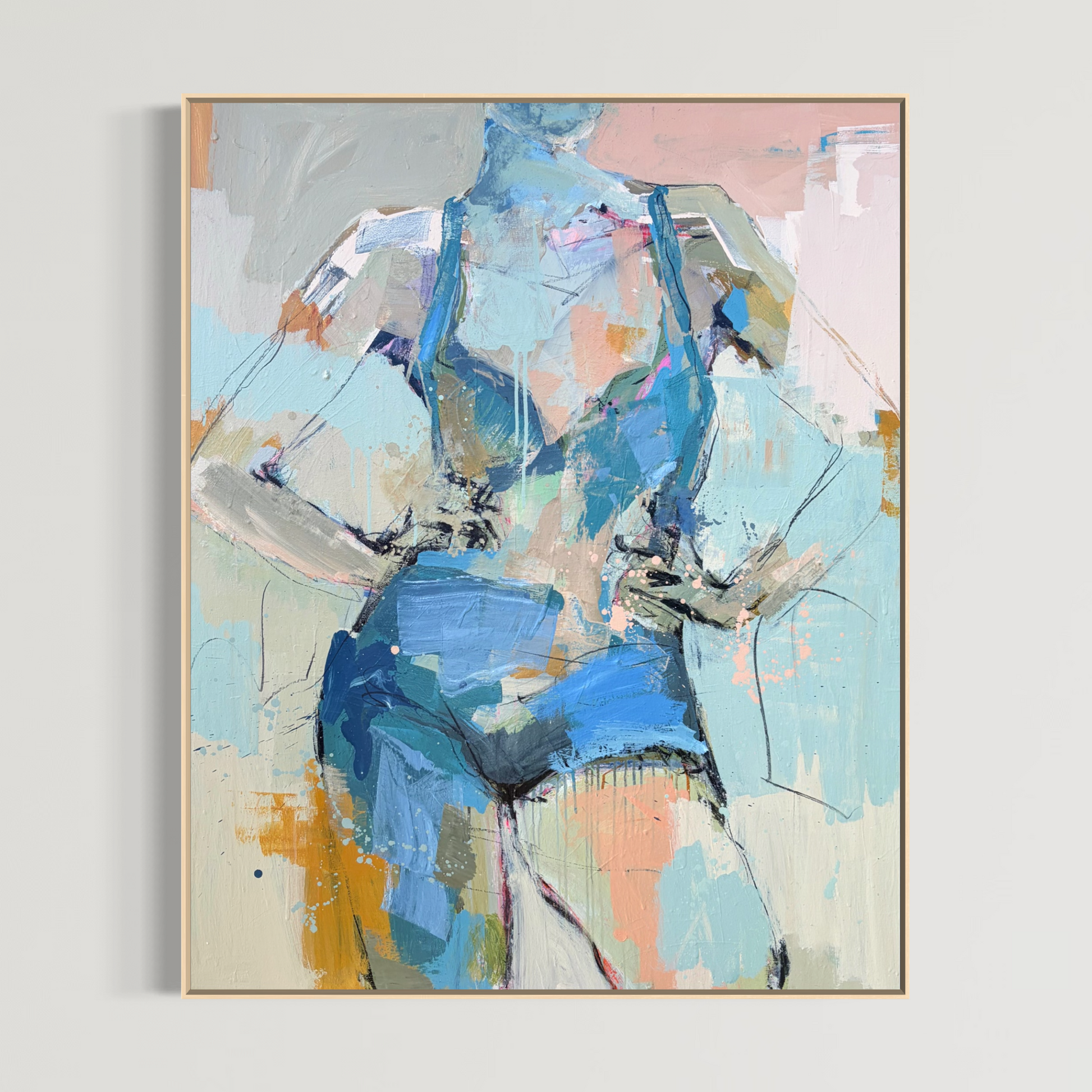 She Could And She Did  - Abstract figurative portrait of woman, art by Australian Artist Rose Hewartson Original Abstract Painting on Canvas Framed 99x123 cm Statement Piece