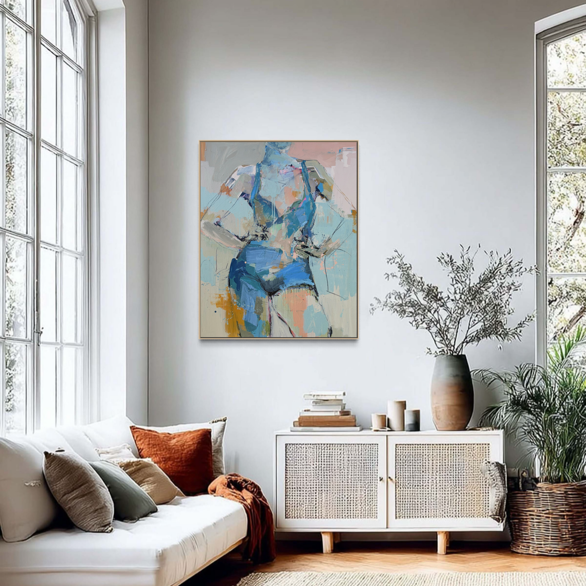She Could And She Did  - Abstract figurative portrait of woman, art by Australian Artist Rose Hewartson Original Abstract Painting on Canvas Framed 99x123 cm Statement Piece