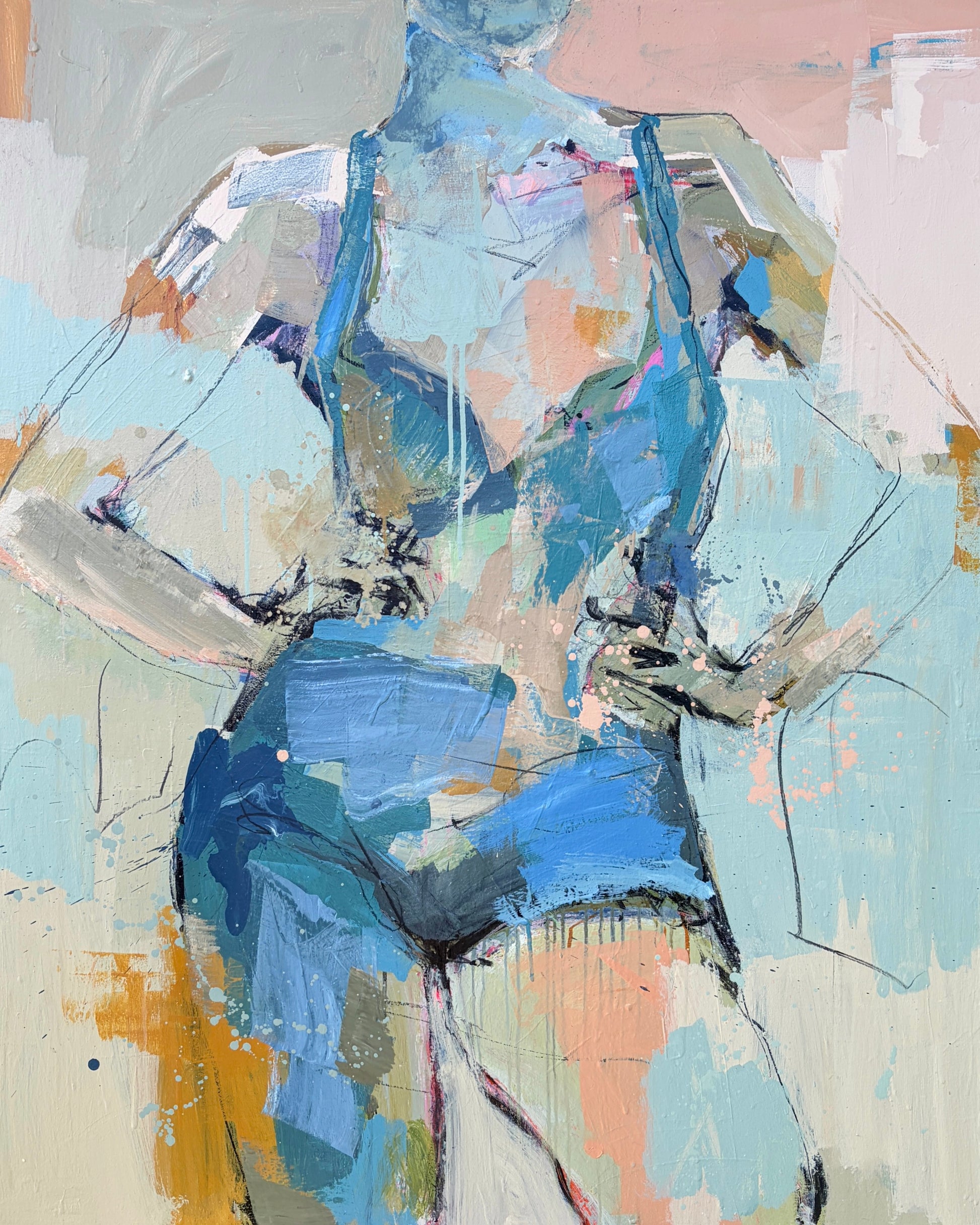 She Could And She Did  - Abstract figurative portrait of woman, art by Australian Artist Rose Hewartson Original Abstract Painting on Canvas Framed 99x123 cm Statement Piece