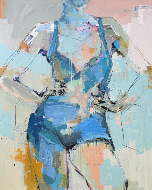 She Could And She Did  - Abstract figurative portrait of woman, art by Australian Artist Rose Hewartson Original Abstract Painting on Canvas Framed 99x123 cm Statement Piece