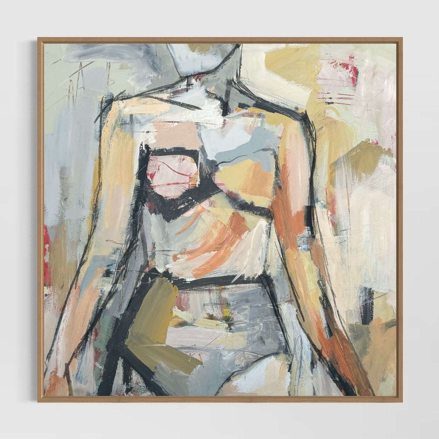 She's Here For It - Abstract figurative portrait of woman, art by Australian Artist Rose Hewartson Original Abstract Painting on Canvas Framed 83x83 cm Statement Piece