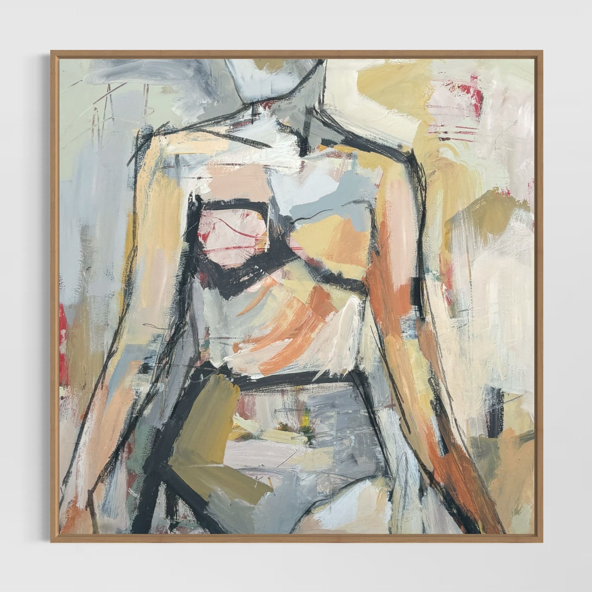 She's Here For It - Abstract figurative portrait of woman, art by Australian Artist Rose Hewartson Original Abstract Painting on Canvas Framed 83x83 cm Statement Piece