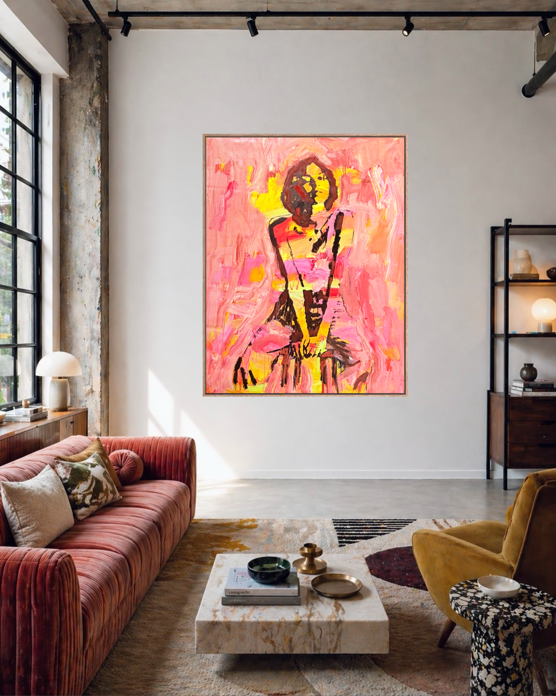 Slow Burn  - Abstract figurative portrait of woman, art by Australian Artist Rose Hewartson Original Abstract Painting on Canvas Framed Statement Piece