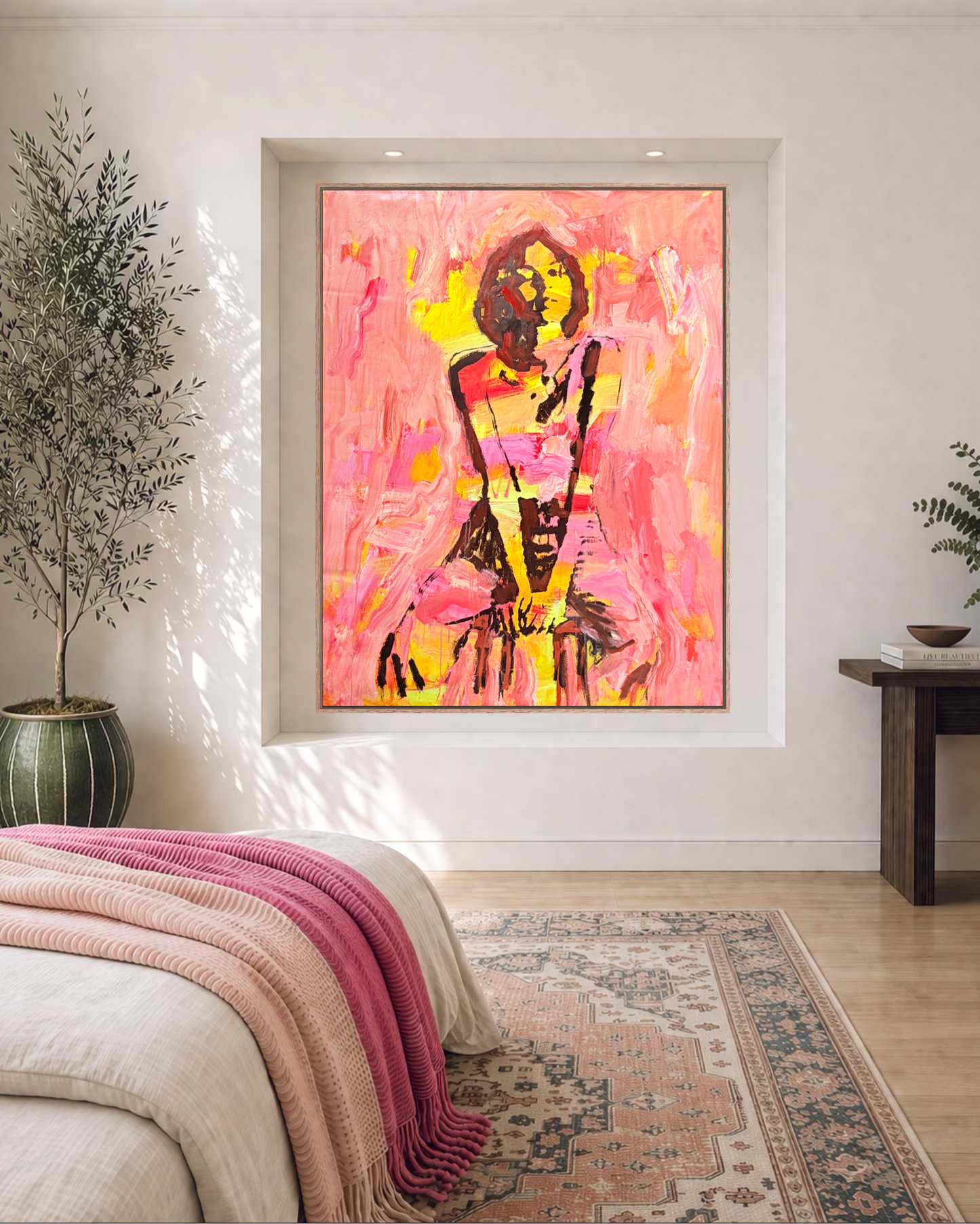 Slow Burn  - Abstract figurative portrait of woman, art by Australian Artist Rose Hewartson Original Abstract Painting on Canvas Framed Statement Piece