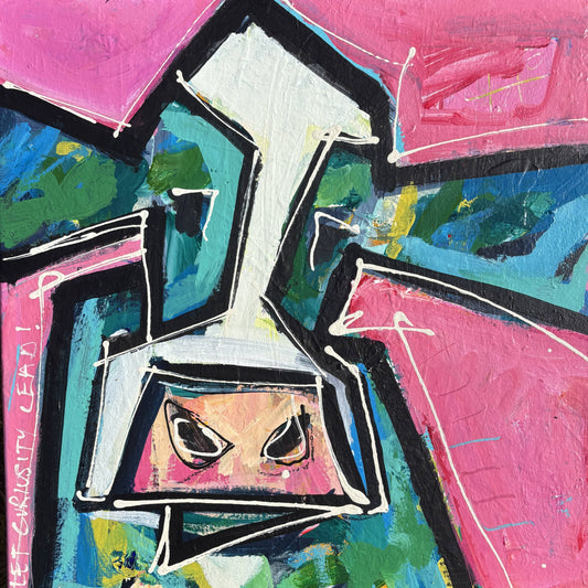 The Motley Crew No 4 - Abstract Cow by Australian Artist Rose Hewartson Original Abstract Painting on Canvas Framed 53x53 cm Statement Piece