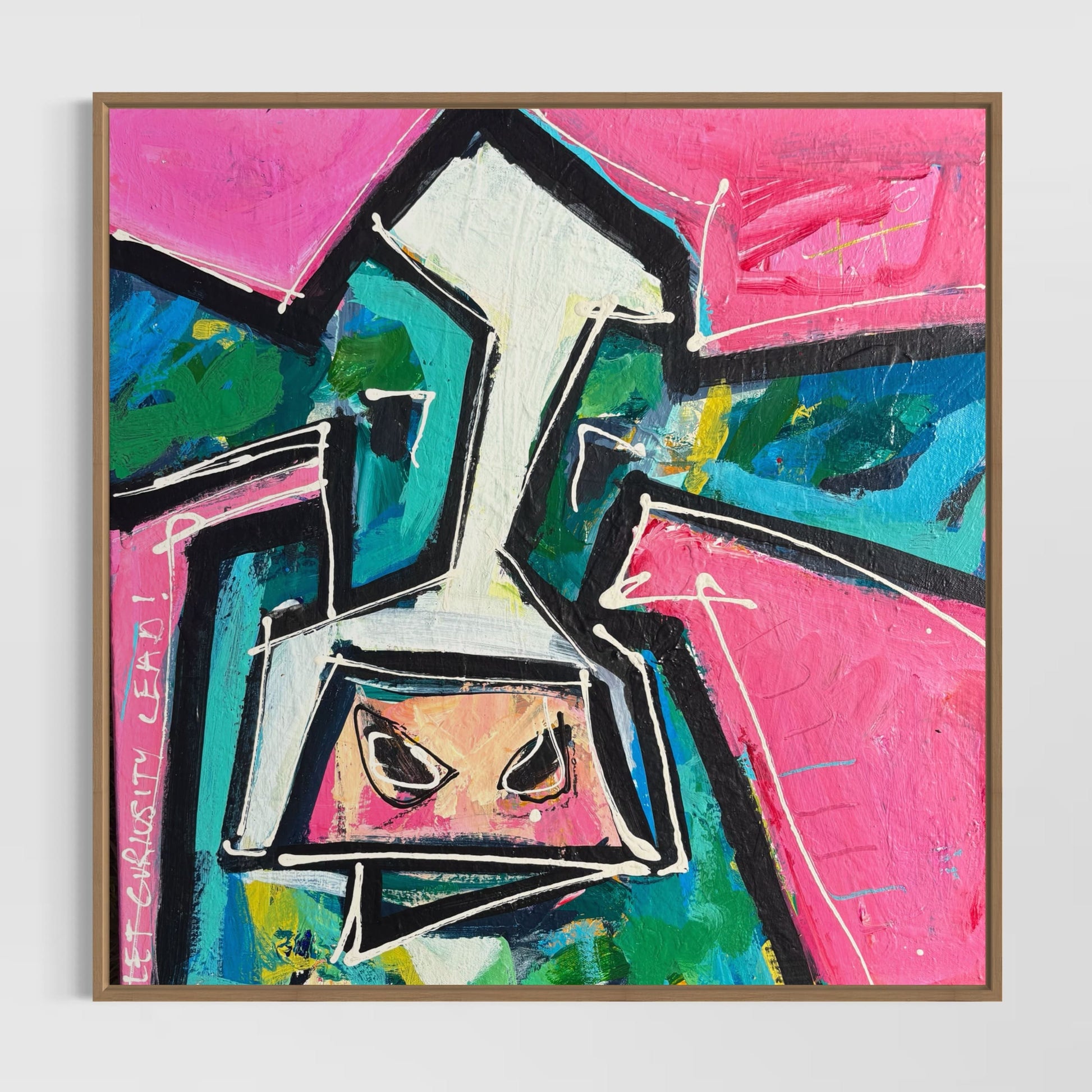 The Motley Crew No 4 - Abstract Cow by Australian Artist Rose Hewartson Original Abstract Painting on Canvas Framed 53x53 cm Statement Piece