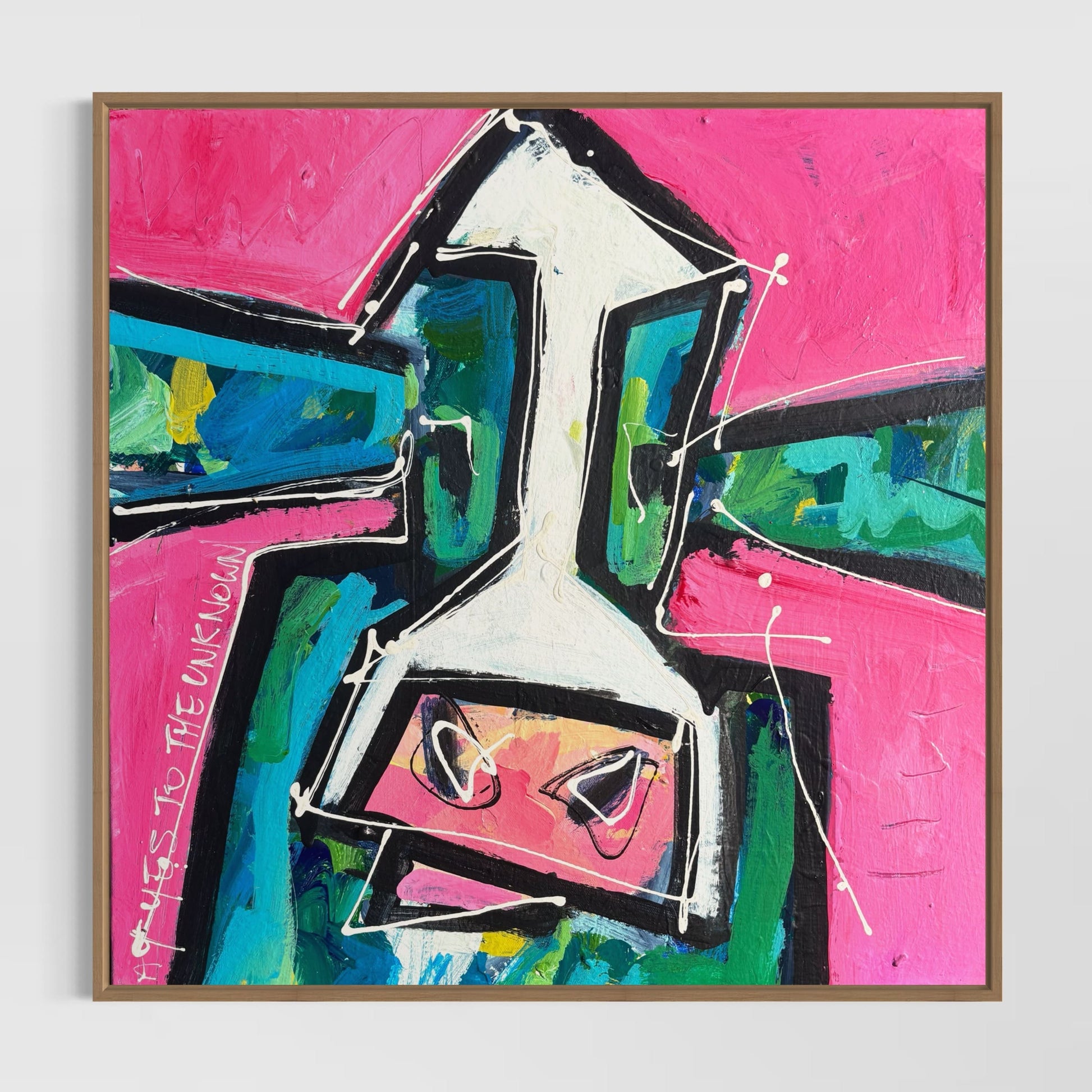 The Motley Crew No 5 - Abstract Cow by Australian Artist Rose Hewartson Original Abstract Painting on Canvas Framed 53x53 cm Statement Piece