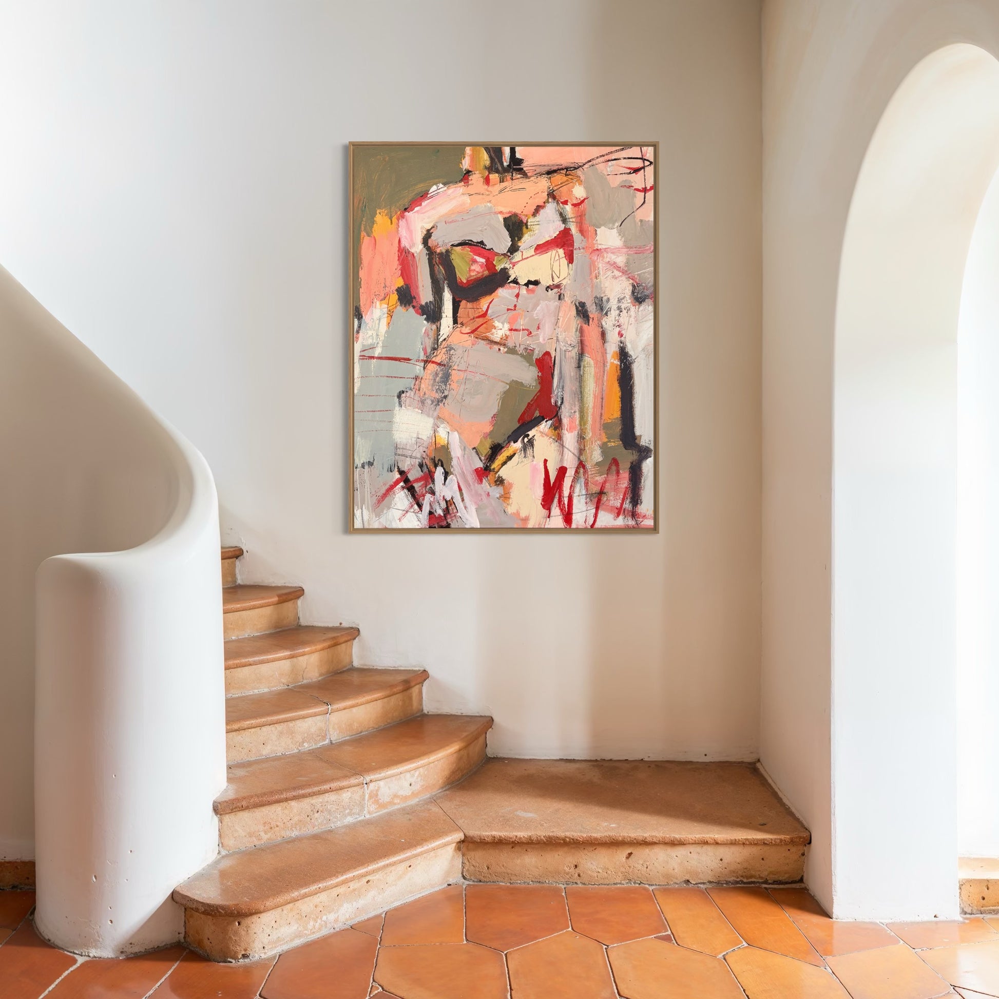 True Grit - Abstract figurative portrait of woman, art by Australian Artist Rose Hewartson Original Abstract Painting on Canvas Framed 99x123 cm Statement Piece