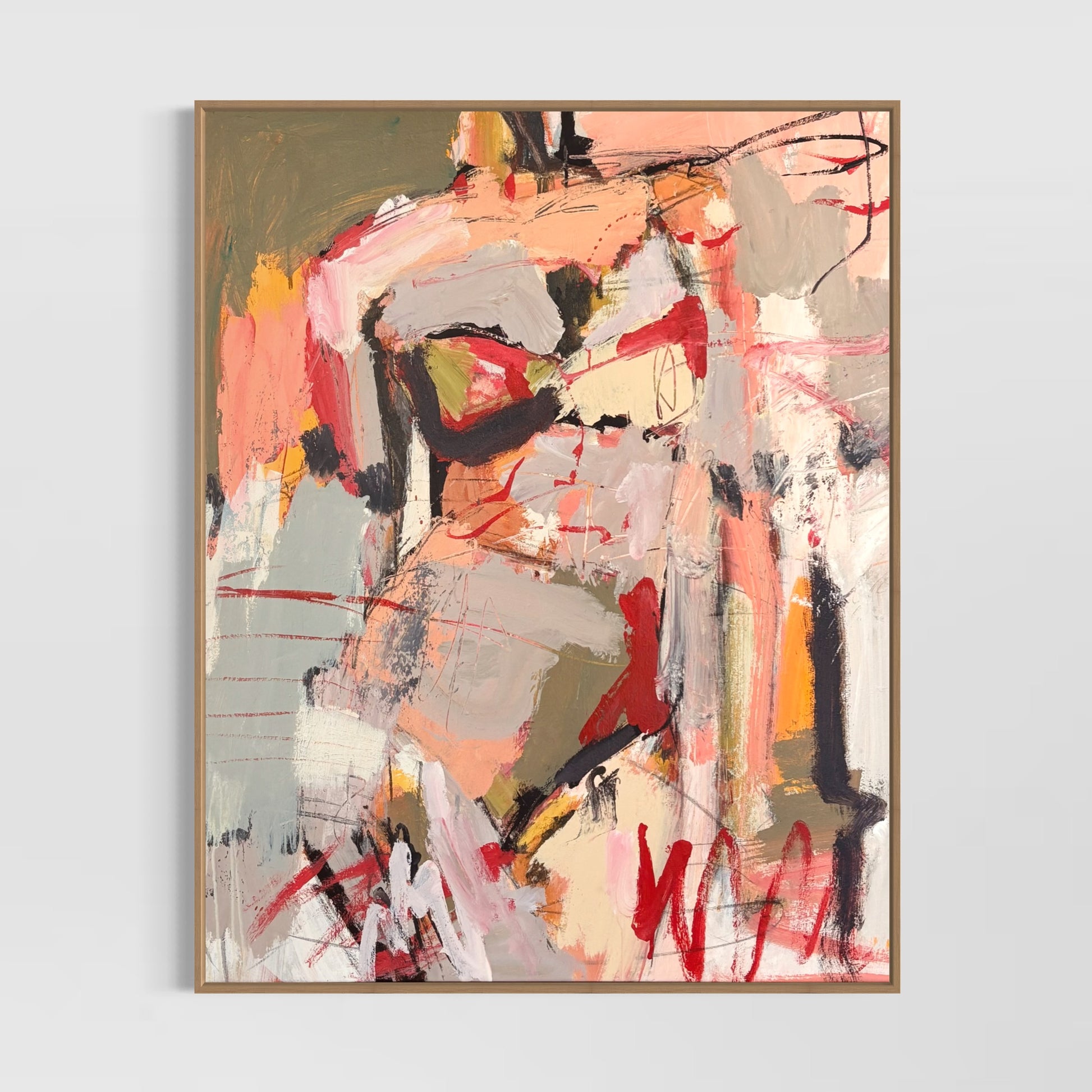 True Grit - Abstract figurative portrait of woman, art by Australian Artist Rose Hewartson Original Abstract Painting on Canvas Framed 99x123 cm Statement Piece