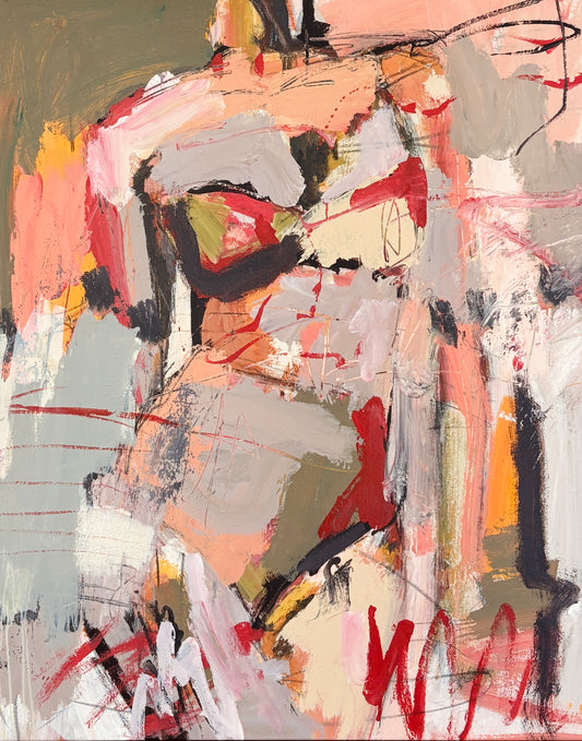 True Grit - Abstract figurative portrait of woman, art by Australian Artist Rose Hewartson Original Abstract Painting on Canvas Framed 99x123 cm Statement Piece
