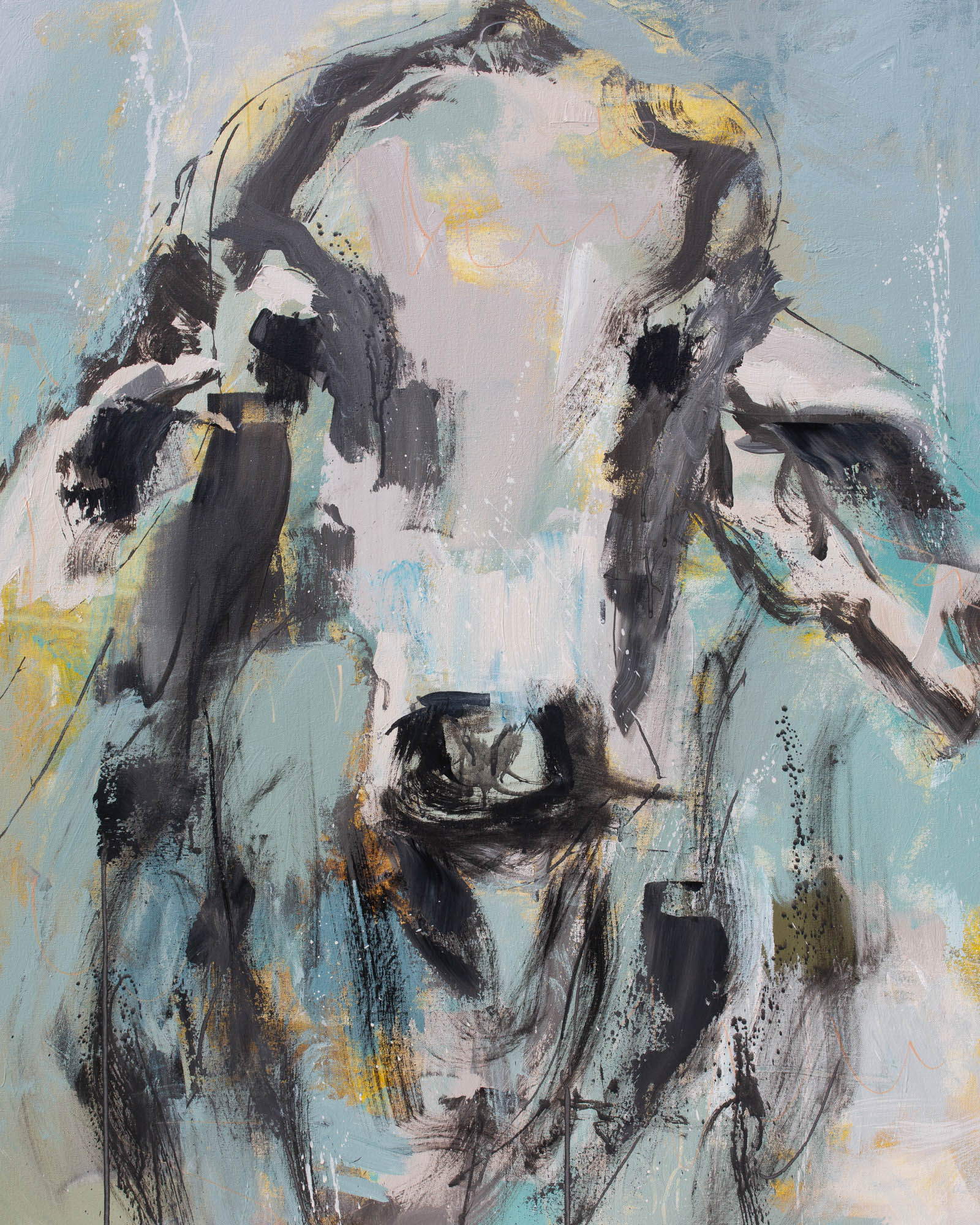 Xena - by Australian Artist Rose Hewartson Original Abstract Cow Painting on Canvas Framed 96x123 cm Statement Piece