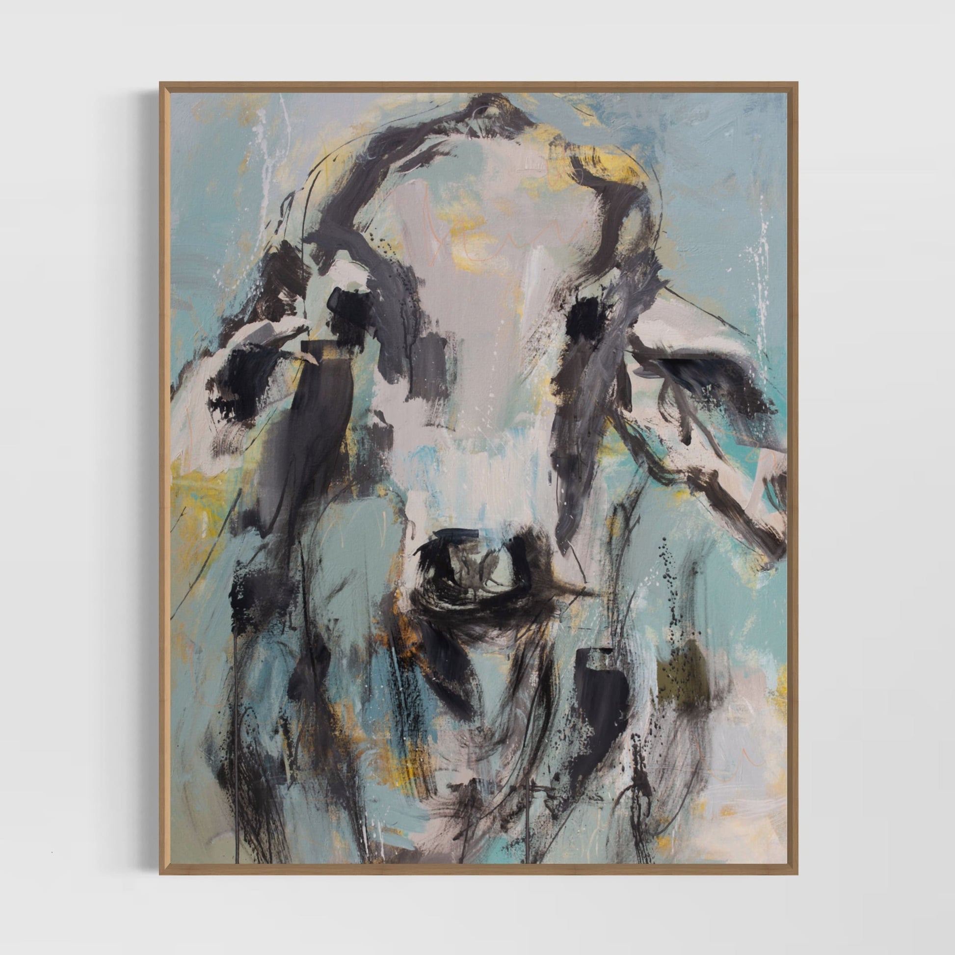 Xena - by Australian Artist Rose Hewartson Original Abstract Cow Painting on Canvas Framed 96x123 cm Statement Piece
