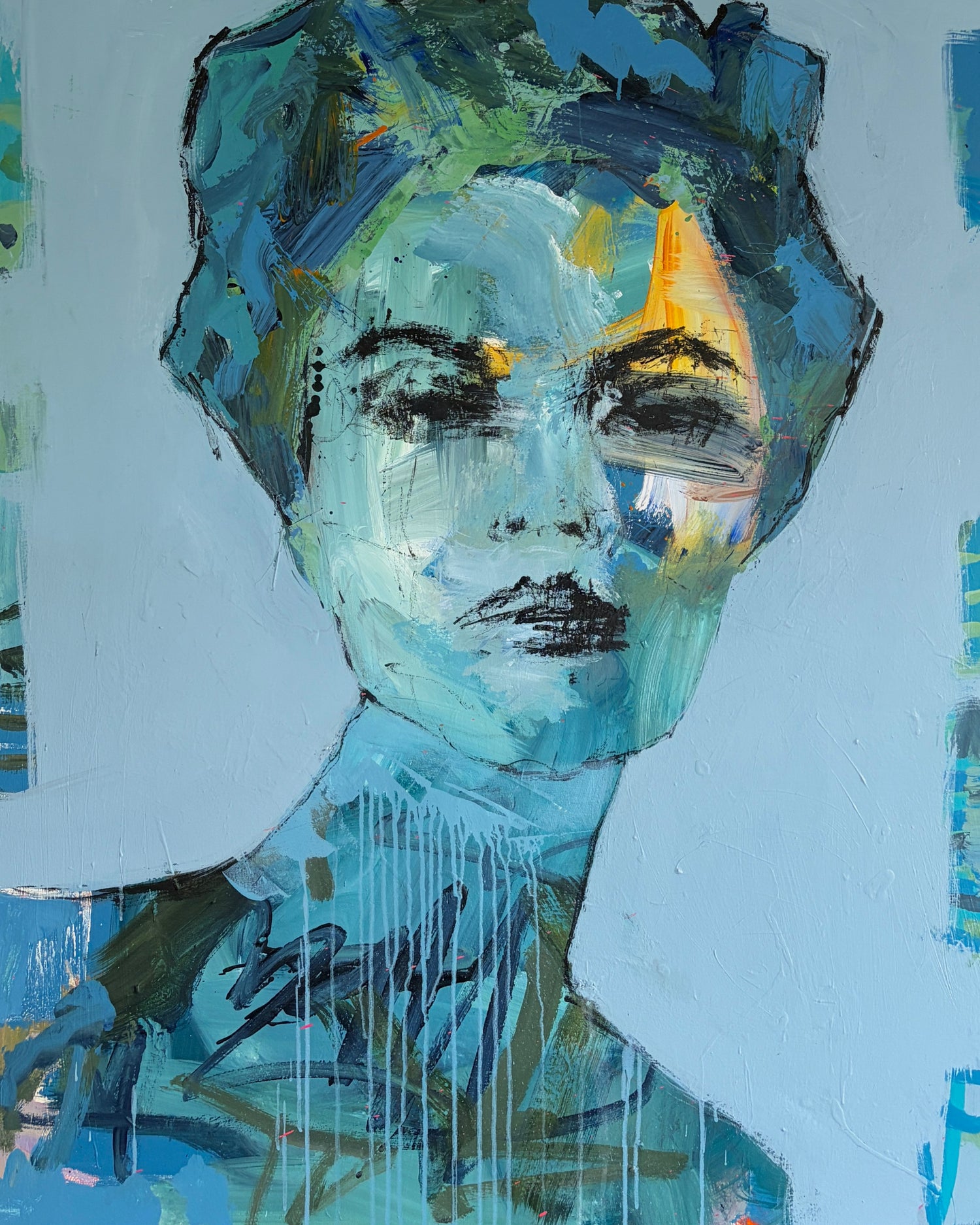 Quinn - Abstract figurative portrait of woman's face, art by Australian Artist Rose Hewartson Original Abstract Painting on Canvas Framed 99x123 cm Statement Piece